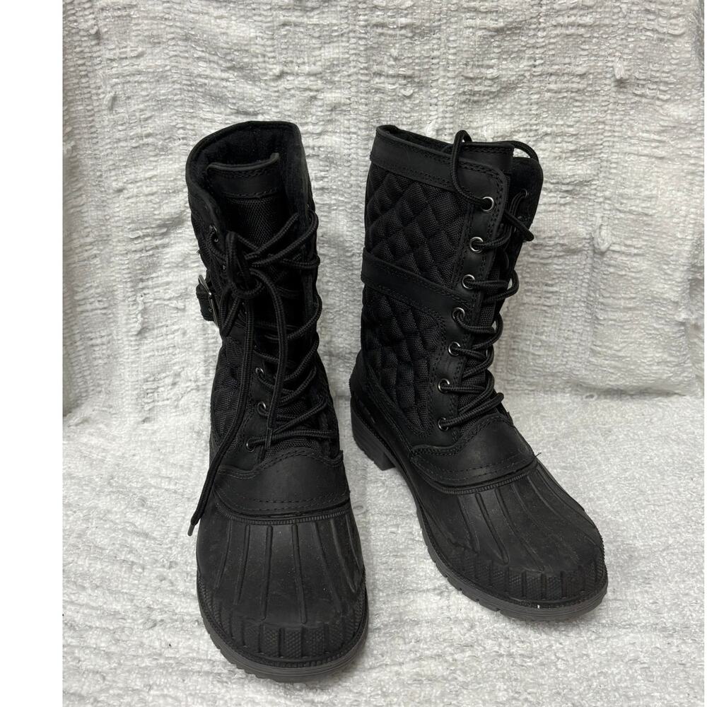 Black Quilted Lace-Up Women's Boots